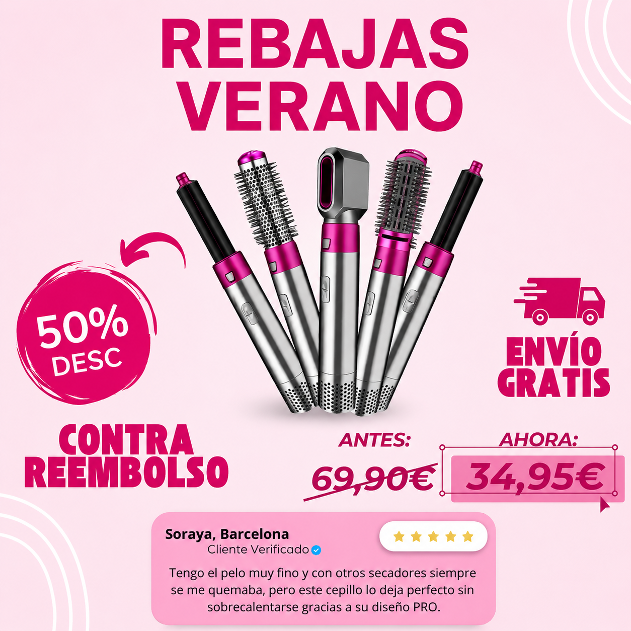 Cepillo Secador Rizador Y Moldeador De Pelo 5 En 1