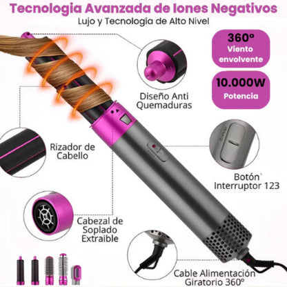 Cepillo Secador Rizador Y Moldeador De Pelo 5 En 1